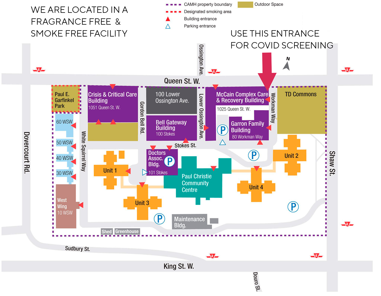 A map of the CAMH campus, where Workman Arts is located.