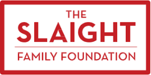 Red text on a white background reads The Slaight Family Foundation.