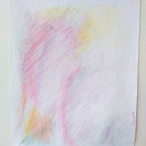Coloured curved abstract pencil markings in warm and cool tone colours.