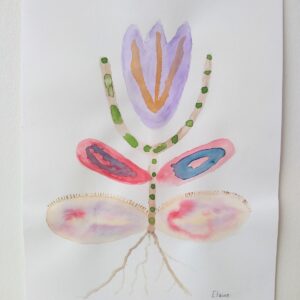 Abstract watercolour of a multi coloured flower.