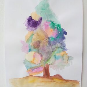 Watercolour of multicolour tree.