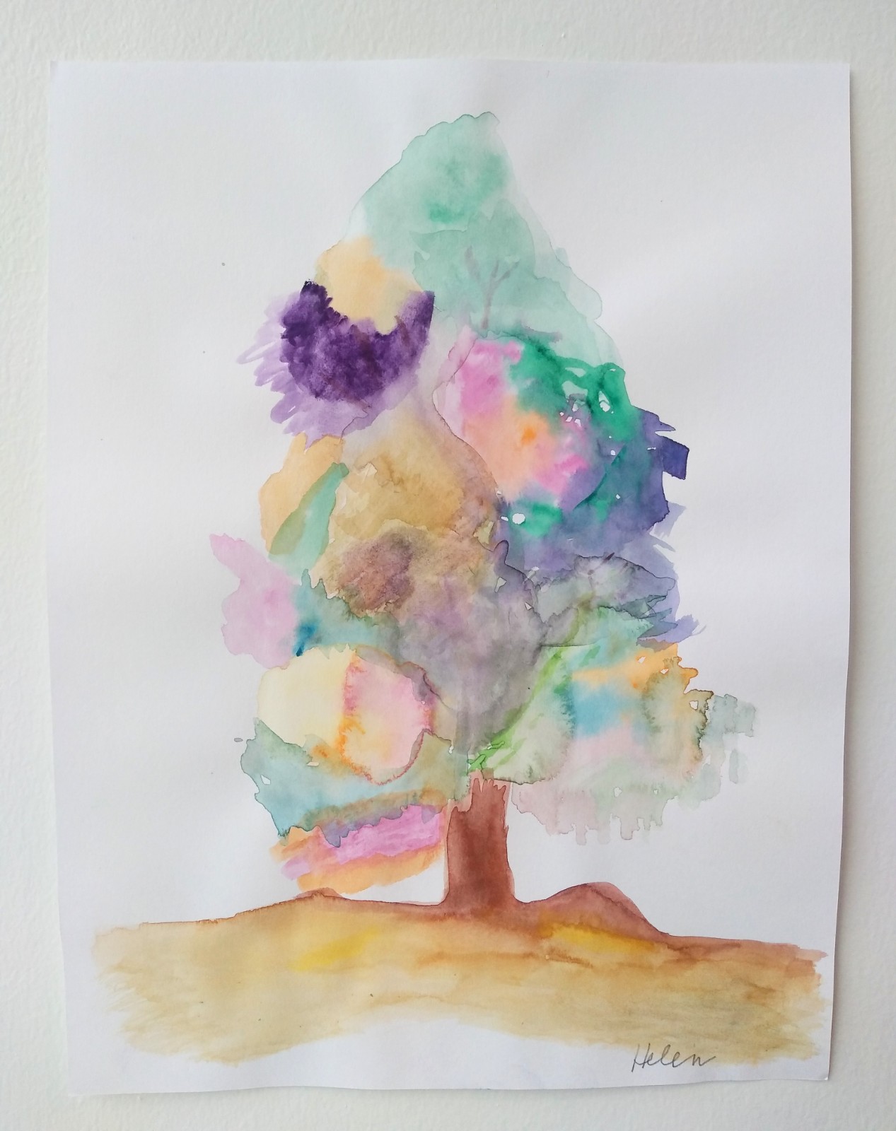 Watercolour of multicolour tree.