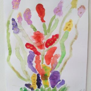 Colourful abstract watercolour of plants.