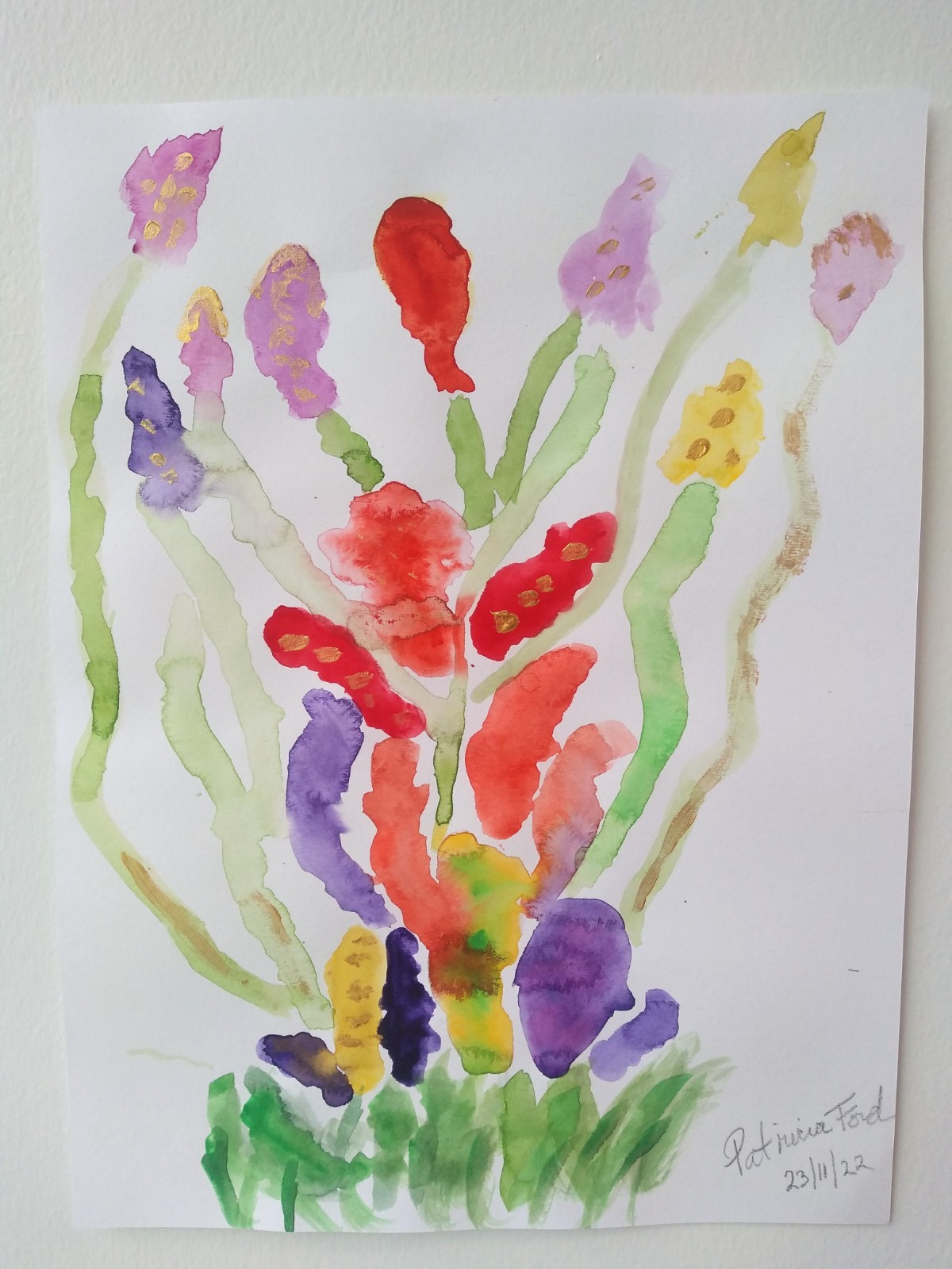 Colourful abstract watercolour of plants.