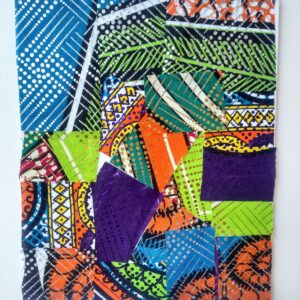 Collage of square shapes of African fabrics.