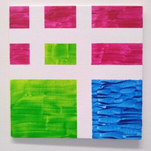 Pink and green rectangles above two large green and blue squares.