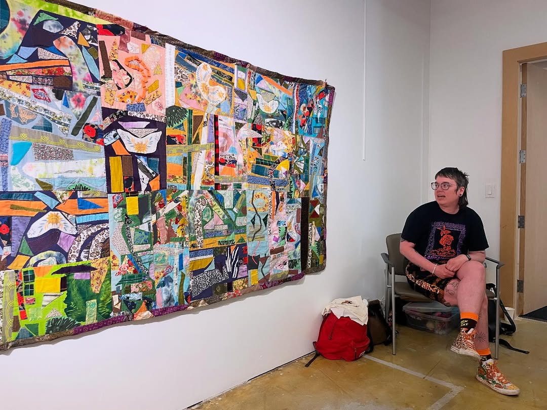 Open Studio with Sarah Edo, 2025. Artist V Vallières and their artwork.